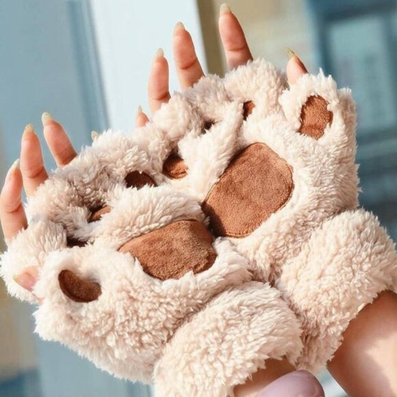 x2 Pairs Plush Paw Fingerless Gloves - Brand New - Picture 7 of 7
